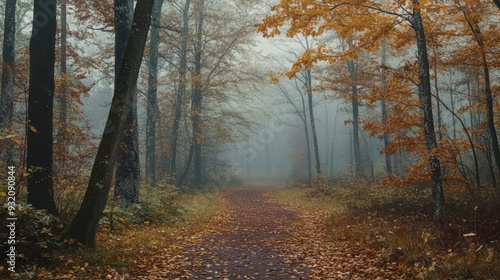 Path Leading Through a Foggy Forest 