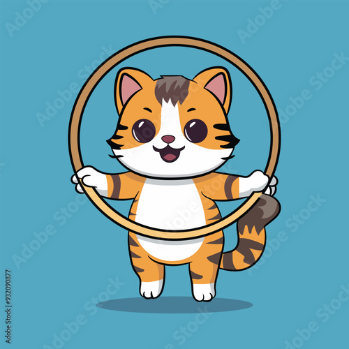 Cute Cat Playing Hula Hoop Cartoon Vector Icon Illustration. Animal sport icon