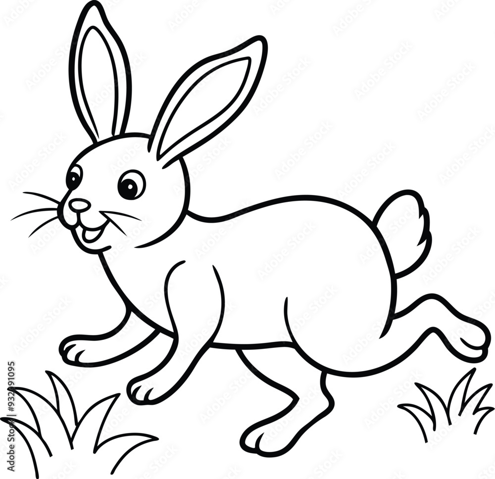 Obraz premium Creative rabbit coloring page for children, with cute black and white illustrations that inspire colorful imagination. 
