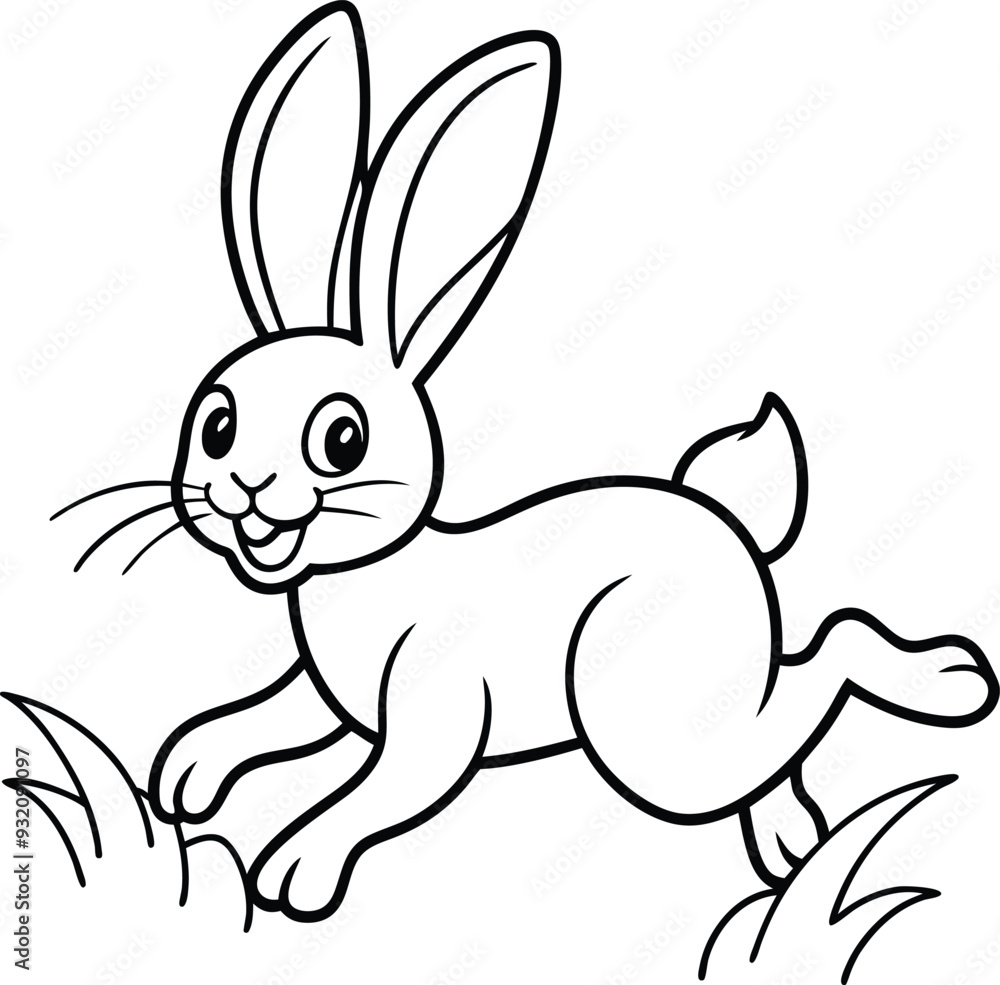 Obraz premium Fun rabbit coloring book page for kids, with charming black and white graphics perfect for enhancing creativity. 