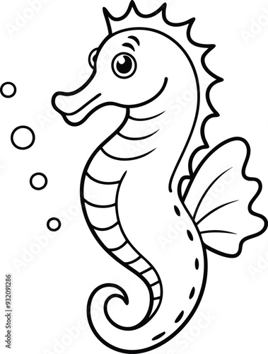 Cute seahorse coloring page Delightful black-and-white design for kids to add their favorite colors