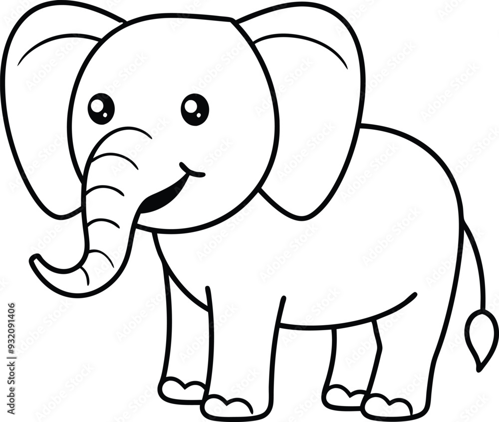 Obraz premium Adorable elephant coloring page for kids perfect for fun and creativity in black and white graphics 