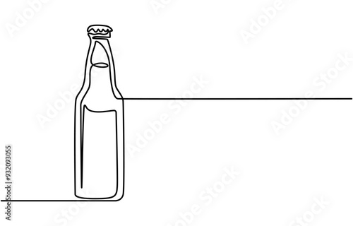 Beer glass and bottle one continuous line drawing vector illustration. Pro vector, Simple continuous one line drawing of beer glass and bottle. Isolated on white background vector illustration. 
