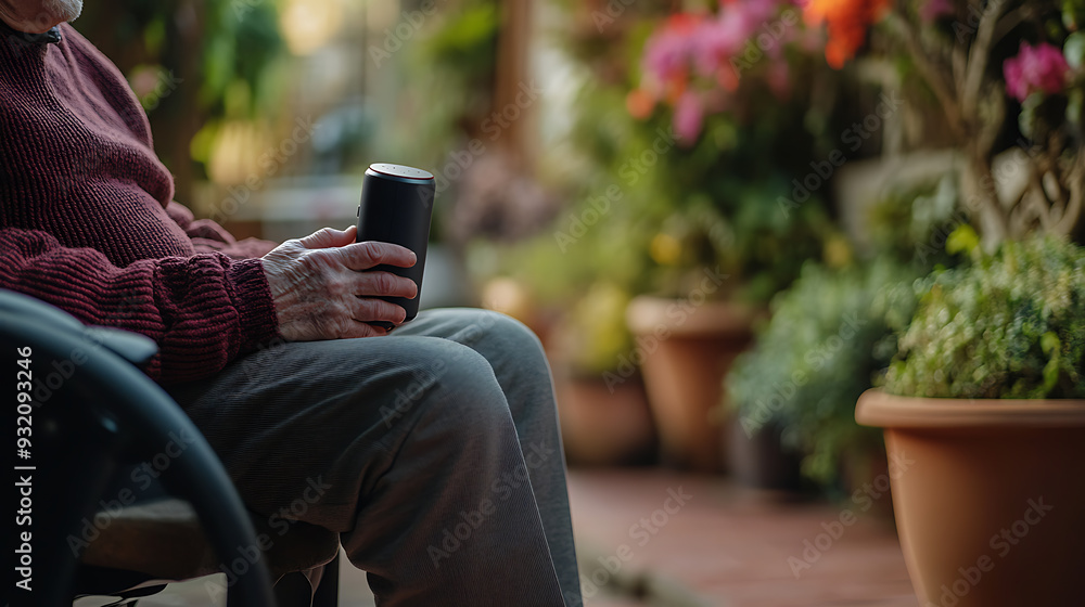 Elderly Man Relaxing in Garden Holding a Coffee Cup Elderly Man Relaxing in Garden Holding a Coffee Cup