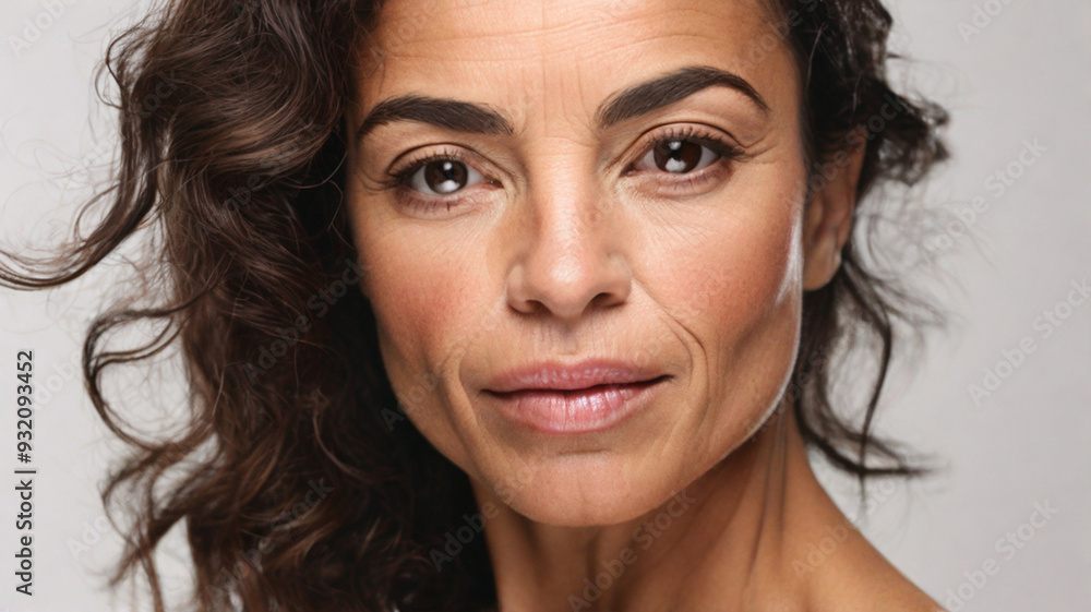 Close up studio portrait of natural beautiful woman with natural make up on the white background Close up studio portrait of natural beautiful woman with natural make up on the white background