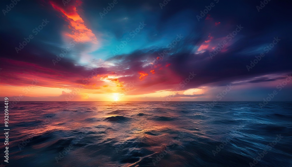 A colorful sunset in sea in the dark A colorful sunset in sea in the dark