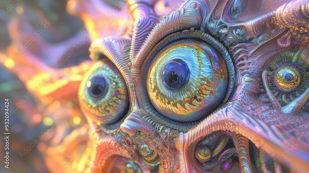 Vibrant Multicolored Close-Up of Hypnotic Extraterrestrial Eyes with Intricate Iridescent Details and Mesmerizing Patterns, artistic, artsy, art, futuristic, edgy Vibrant Multicolored Close-Up of Hypnotic Extraterrestrial Eyes with Intricate Iridescent Details and Mesmerizing Patterns, artistic, artsy, art, futuristic, edgy