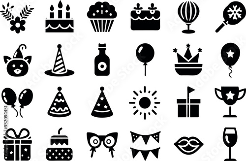 Festivals & Celebrations related concept such as Balloon, party hat, confetti, cake, candle & many more editable stroke outline icons isolated on white background flat vector illustration