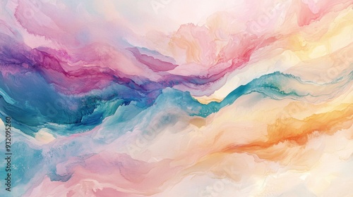 Brushstrokes of soft watercolors blending harmoniously, creating a flowing and abstract artistic composition in gentle pastel hues.