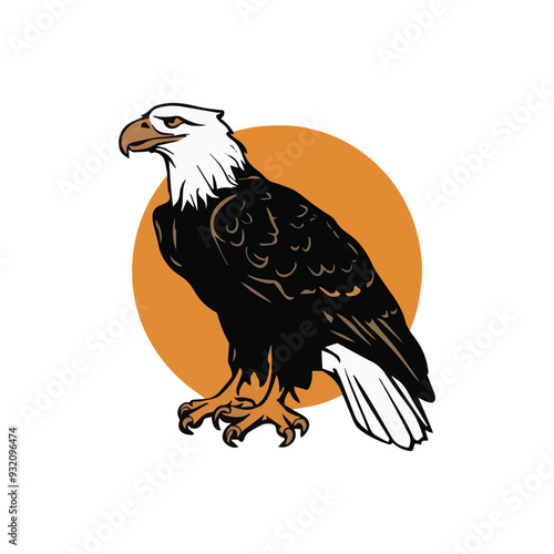 Bald Eagle Silhouette vector style , lack and white flat vector art of a bald eagle