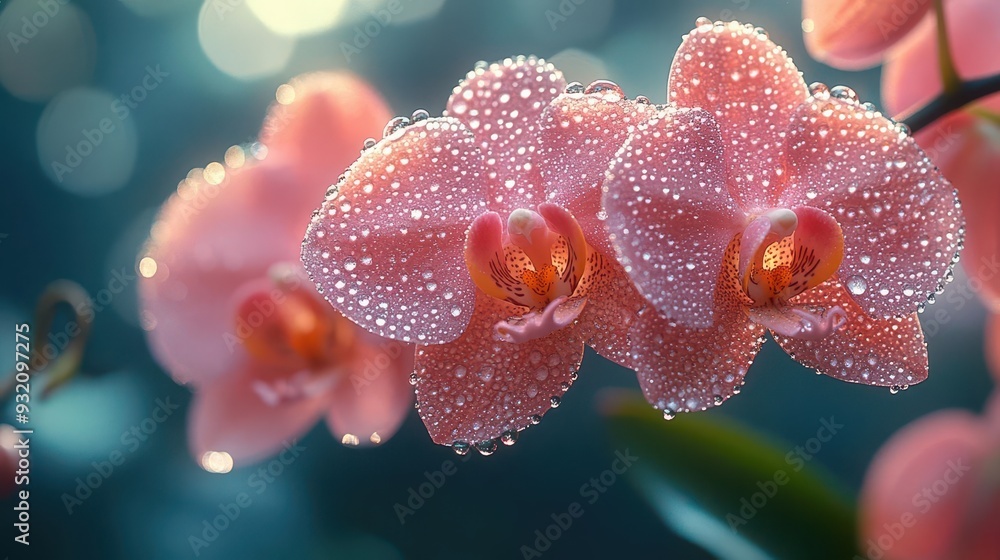 closeup of exotic orchid in full bloom delicate petals with intricate patterns dewdrops glistening in soft diffused light blurred tropical foliage in background closeup of exotic orchid in full bloom delicate petals with intricate patterns dewdrops glistening in soft diffused light blurred tropical foliage in background