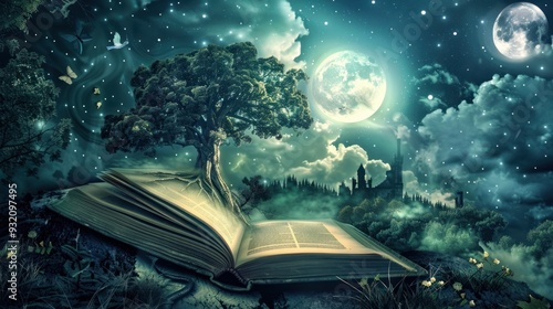 A Magical Book Under a Starry Sky