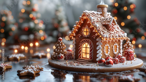 Edible gingerbread house close up photo