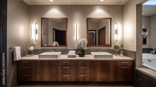 A contemporary bathroom adorned with clean lines and minimalist, modern decor