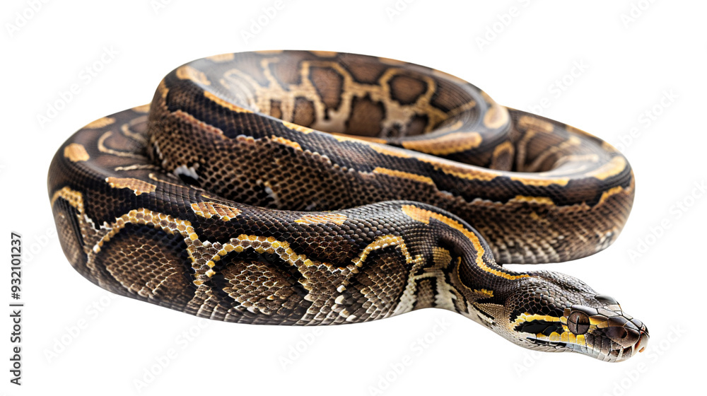 Python coiled and ready to strike at a passing rodent, white background for clipping Python coiled and ready to strike at a passing rodent, white background for clipping