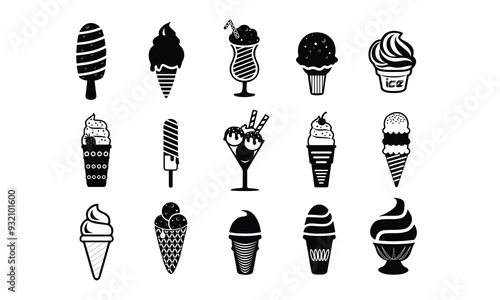 Ice cream  Vector bundle, Clipart, Silhouette, Vector, icons, illustration, design.