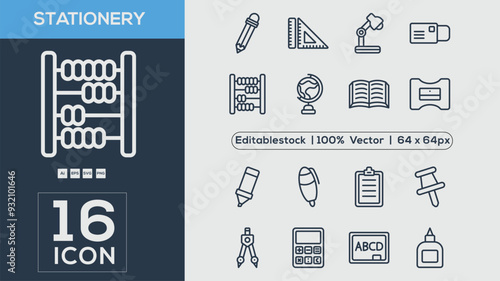 Stationery  icon set. Outline icons collection. Simple vector illustration.