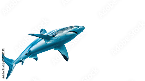 Shark swimming towards a school of fish in the ocean, white background for clipping