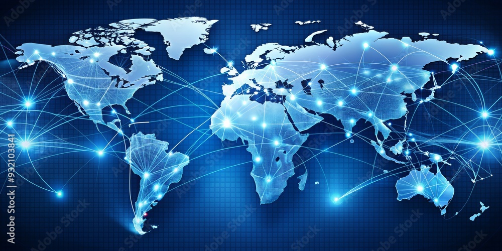 Fototapeta premium Global Network Connections with Illuminated World Map, digital , network, connections , global