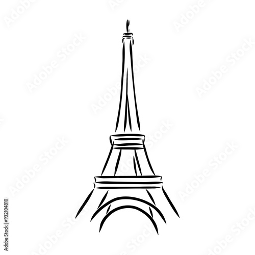 Eiffel tower in France straight view, doodle line sketch,