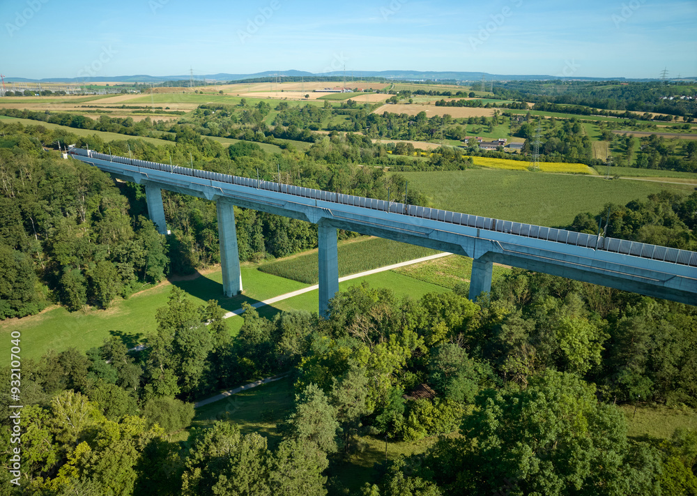 aerial view on a railroad viaduct in the course of the high speed express train route between Stuttgart and Mannheim, Baden Wuerttemberg Germany aerial view on a railroad viaduct in the course of the high speed express train route between Stuttgart and Mannheim, Baden Wuerttemberg Germany