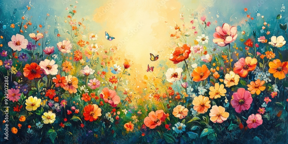 Obraz premium Colorful Flower Garden with Butterflies