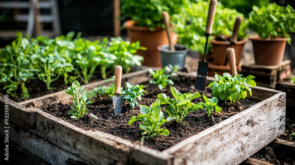 Vegetable Garden with Gardening Tools Vegetable Garden with Gardening Tools