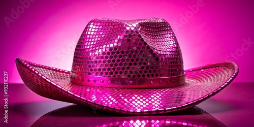Pink Sequined Cowboy Hat on Pink Background, hat, pink, sequined, cowboy
