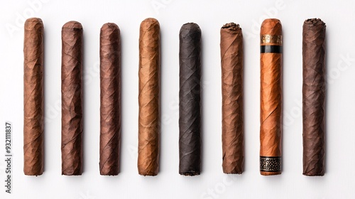 Row of cigars on white background photo