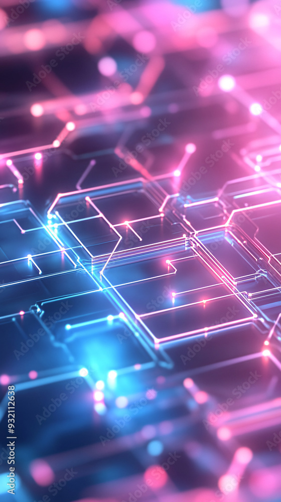 Obraz premium A computer chip with a blue and pink background. The image is a close up of the chip and the colors are bright and vibrant. Concept of technology and innovation