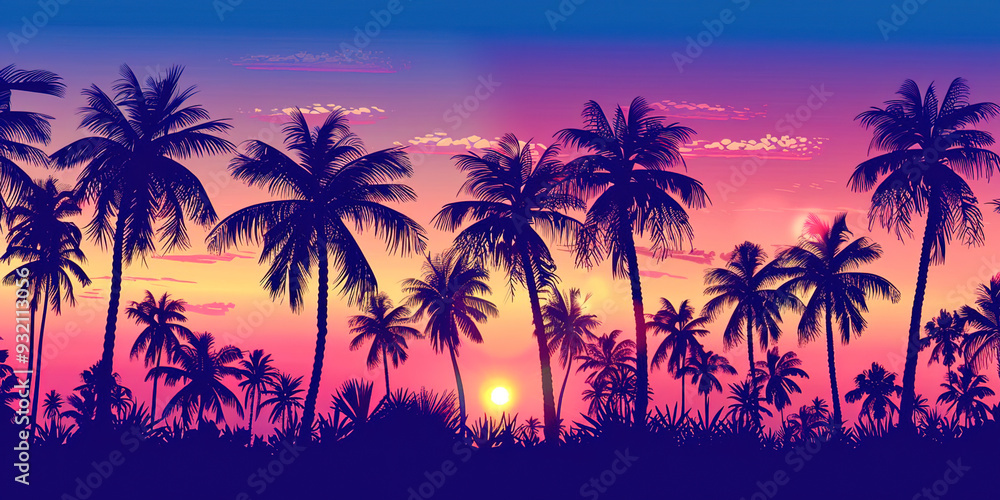 Tropical palm trees at sunset Tropical palm trees at sunset