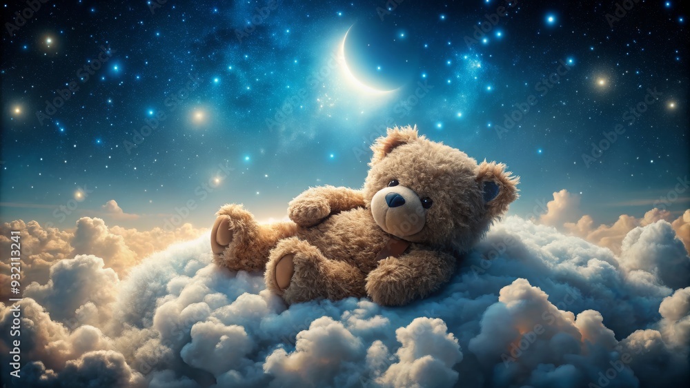 Teddy Bear Dreams on a Cloud Bed Under a Starry Night, teddy bear ...