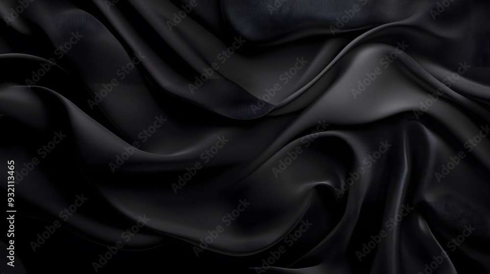 Abstract Black Silk Fabric with Flowing Folds Abstract Black Silk Fabric with Flowing Folds