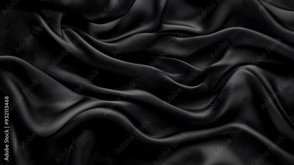 Abstract Black Fabric with Flowing Curves and Textures Abstract Black Fabric with Flowing Curves and Textures