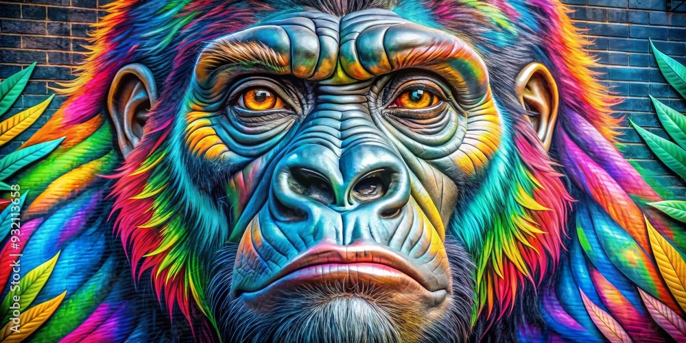 The Fierce Gaze of a Rainbow Gorilla A Close-up of a Vivid Mural, street art, gorilla, mural, vivid The Fierce Gaze of a Rainbow Gorilla A Close-up of a Vivid Mural, street art, gorilla, mural, vivid