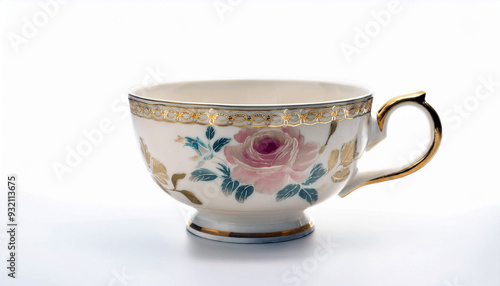 Elegant Floral Teacup on White Background