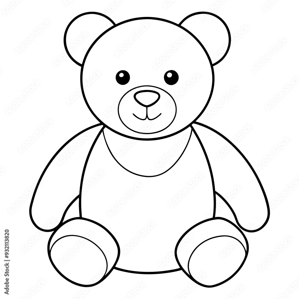 Fototapeta premium 2D Teddy Bear Seated on White Background line art vector illustration