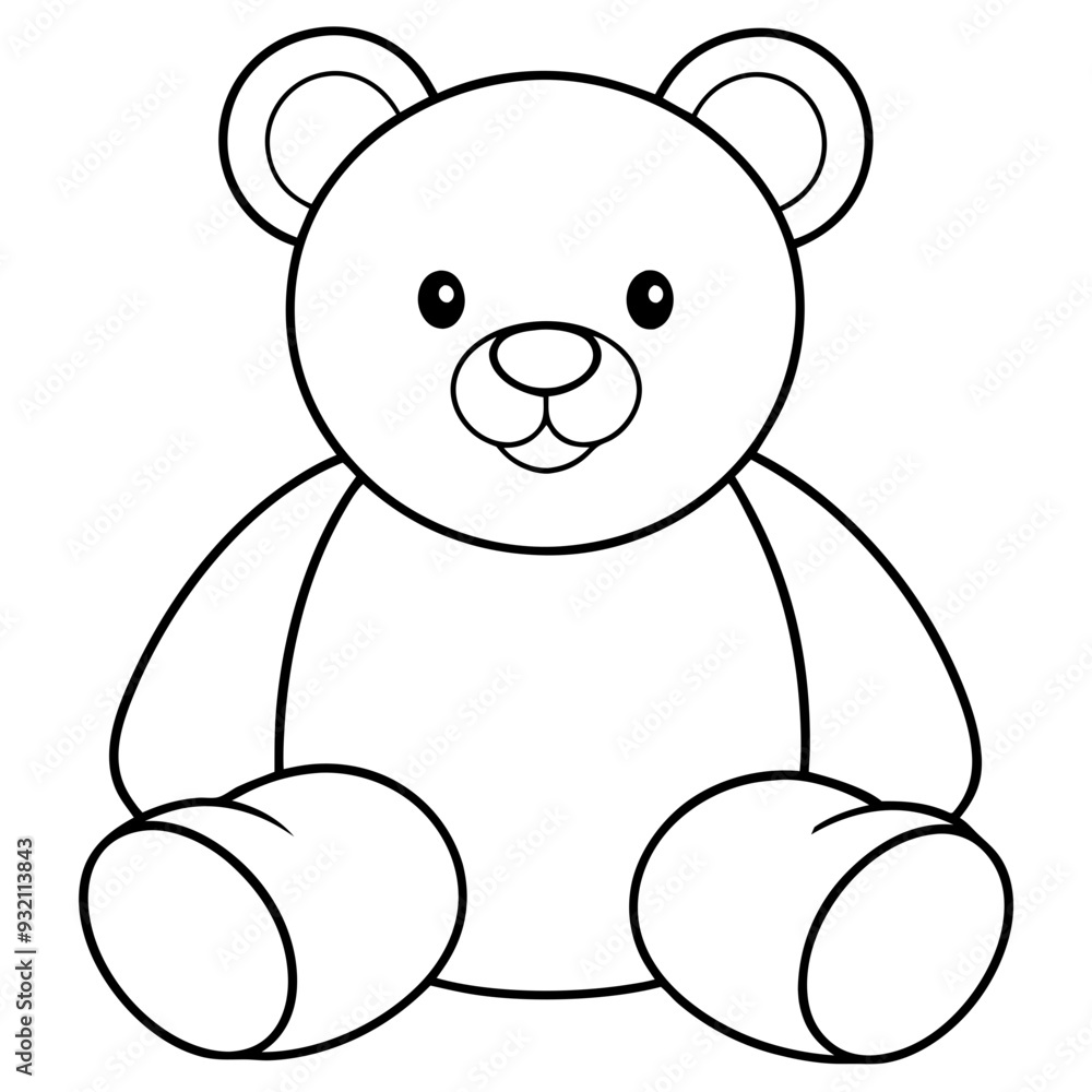 Obraz premium 2D Teddy Bear Seated on White Background line art vector illustration