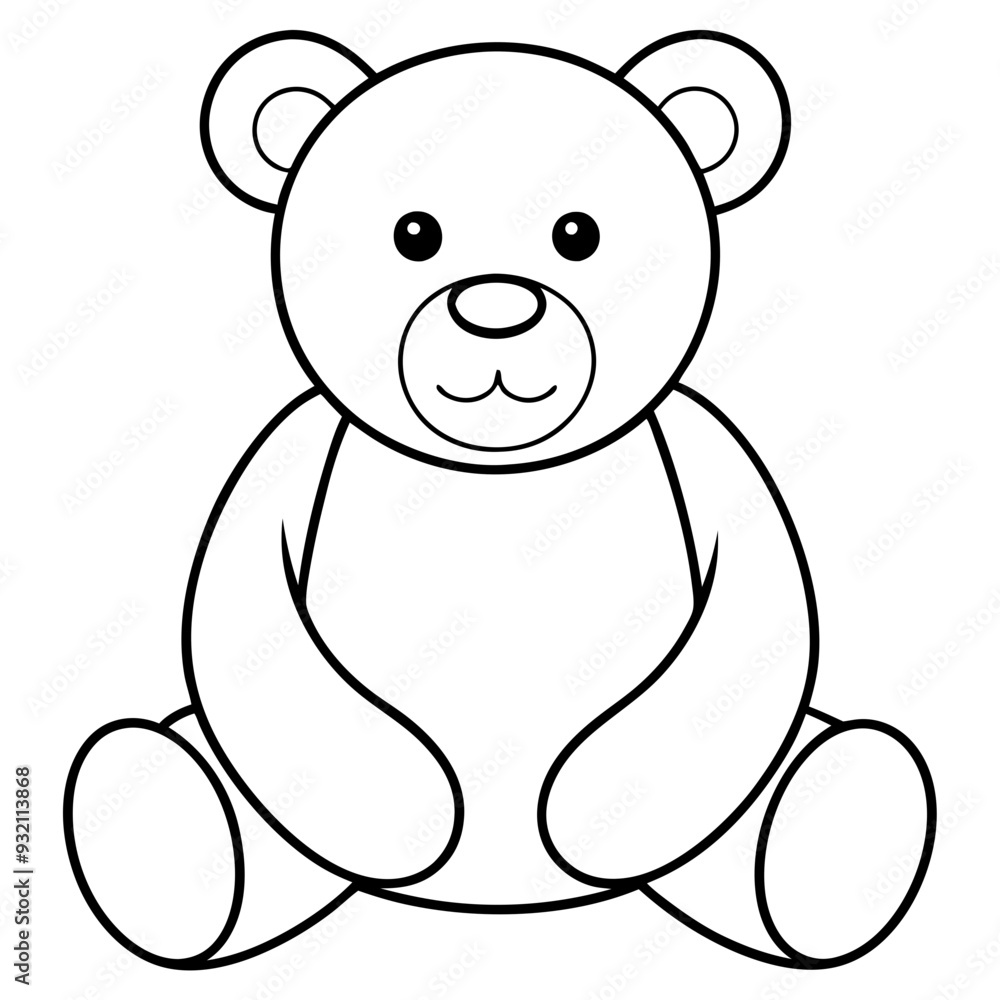 Naklejka premium 2D Teddy Bear Seated on White Background line art vector illustration