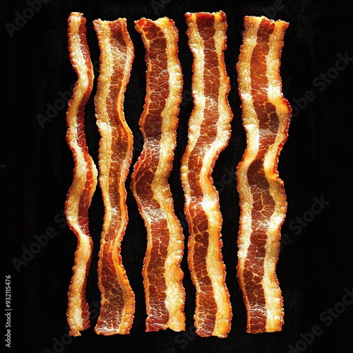 Silhouette of bacon rashers with a crispy texture, emphasizing their wavy form. photo