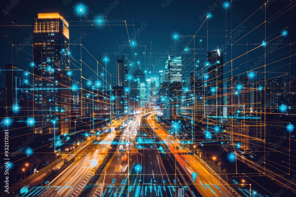 Fototapeta premium Cityscape with Network Connections