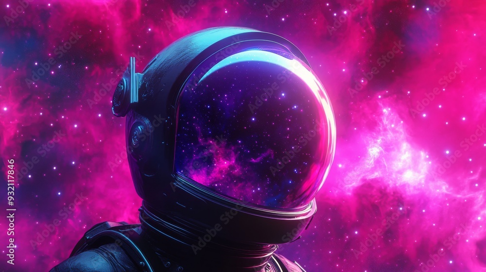 Astronaut in neon-lit space with pink Astronaut in neon-lit space with pink