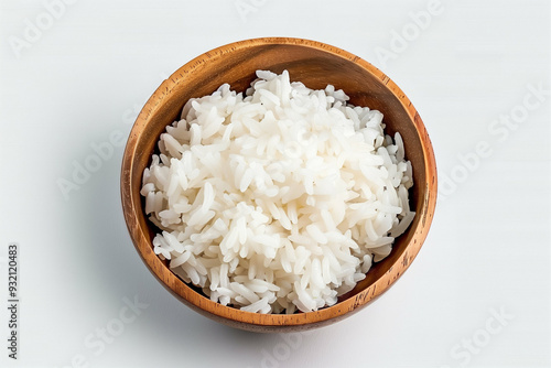 Bowl of White Rice in Wooden Bowl. Fresh Cooked Rice Ready to Serve. Delicious Side Dish for Any Meal