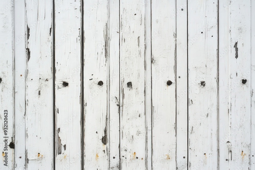 Textured white wood planks with rustic details and visible wear