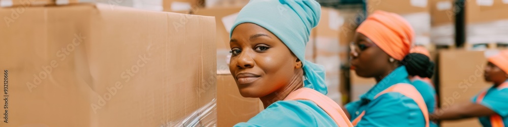 Diverse Team of Warehouse Workers Organizing Boxes in Colorful Uniforms at a Busy Distribution Center – Daytime Productivity and Teamwork Diverse Team of Warehouse Workers Organizing Boxes in Colorful Uniforms at a Busy Distribution Center – Daytime Productivity and Teamwork
