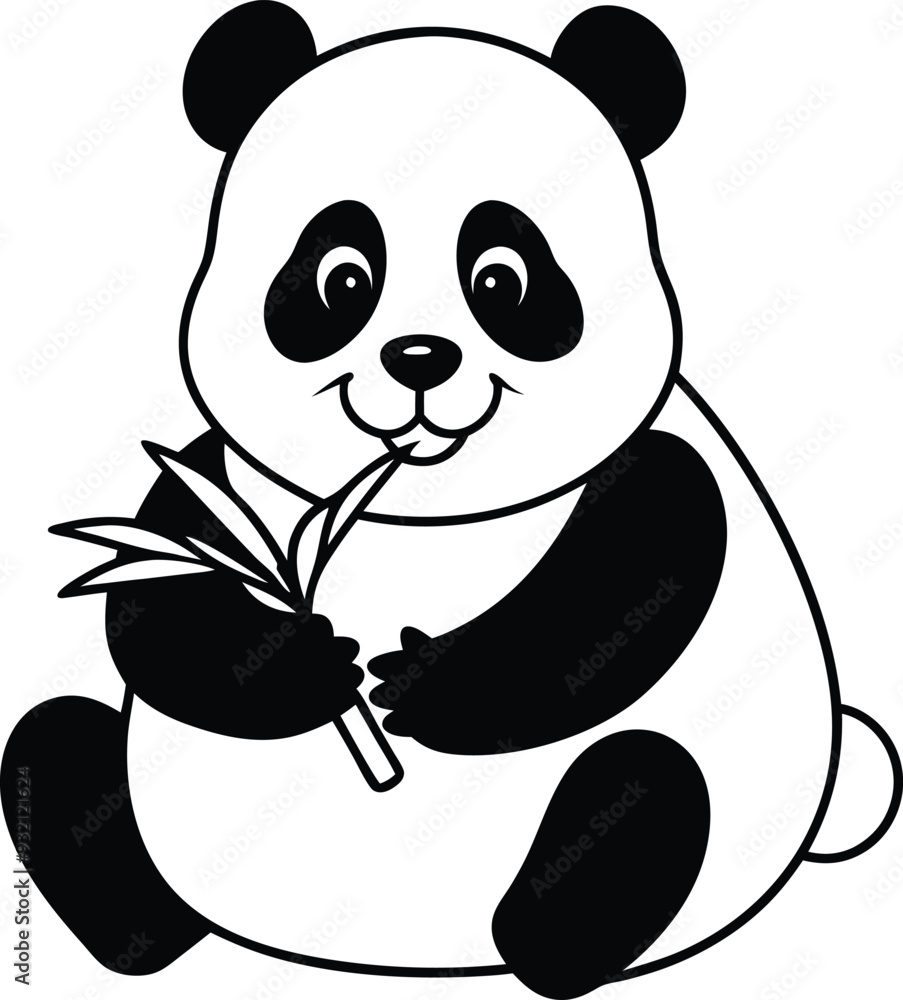 Obraz premium Easy Sitting Panda Illustration Coloring Page for Little Ones