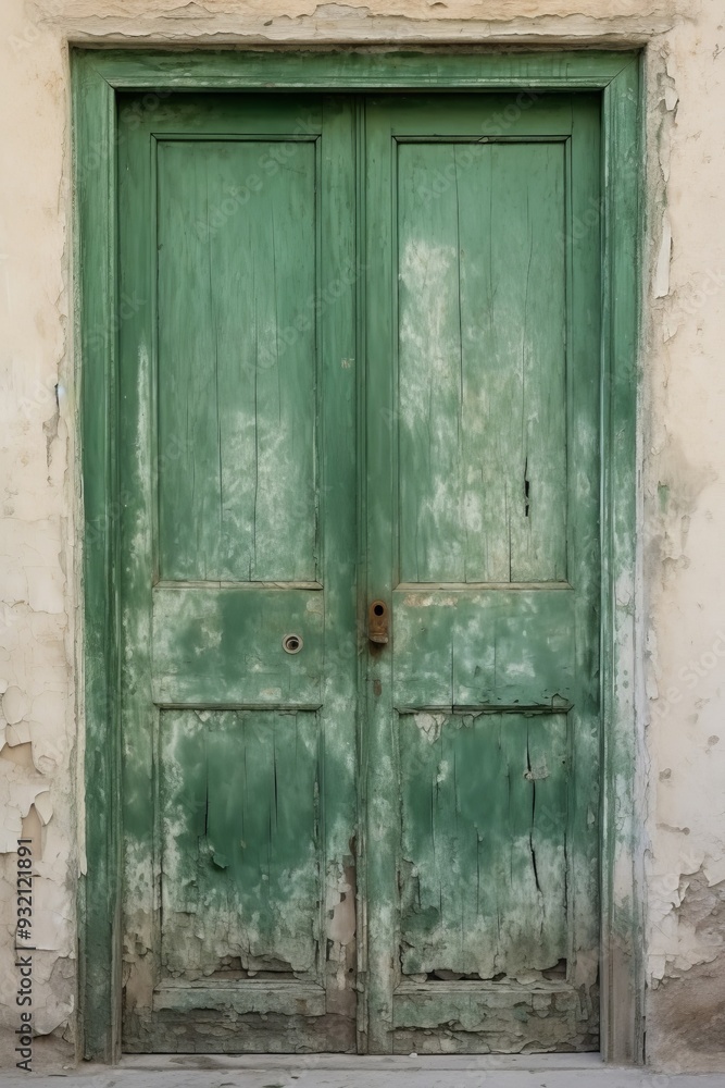 Weathered Green Door on Old Building Weathered Green Door on Old Building
