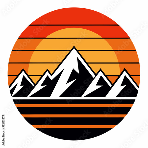 Vintage Sunset Over Mountain Silhouette Art vector illustration