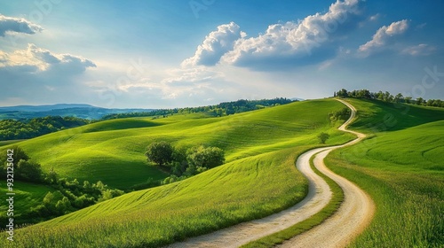 Winding Road Through Lush Rolling Hills photo