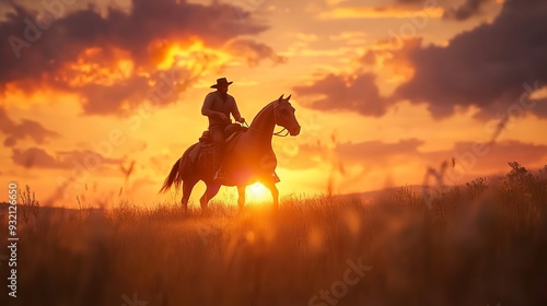 Wallpaper Mural Cowboy Riding a Horse Under Beautiful Sunset 8K Realistic Torontodigital.ca